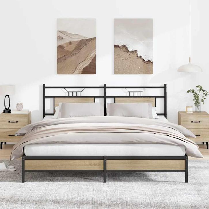 vidaXL Bedframe zonder matras 183x213cm spaanplaat sonoma, Huis en Inrichting, Slaapkamer | Bedden, Overige maten, Overige maten