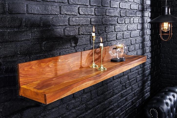 Massives Wandregal MAKASSAR 80cm braun Sheeshamholz stone, Huis en Inrichting, Woonaccessoires | Wandplanken en Boekenplanken