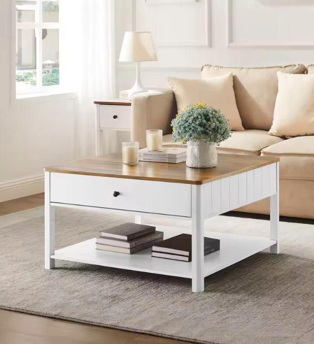 Salontafel 80×80 cm met 2 lades en plank – Maritiem design, Huis en Inrichting, Bureaus, Nieuw, Verzenden