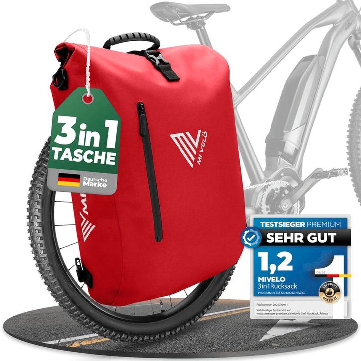 2dekans | Mivelo PRIMUS - 3-in-1 Waterdichte Fietstas met, Sieraden, Tassen en Uiterlijk, Tassen | Schoudertassen, Rood, Zo goed als nieuw