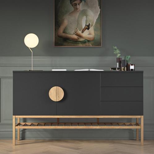 *WOONWINKEL* Tenzo Scoop Hoog Dressoir Zwart Met Eiken, Huis en Inrichting, Kasten | Dressoirs, Nieuw, Verzenden
