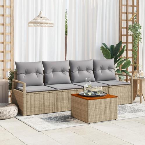 vidaXL Tuin Sofa Set 5 pcs Beige, lichtgrijs Groot, Tuin en Terras, Tuinsets en Loungesets, Nieuw, Rotan, Verzenden
