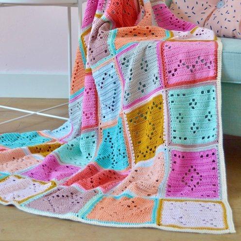 Haakpakket byClaire Blokkendeken Pastel, Hobby en Vrije tijd, Breien en Haken, Breien of Haken, Nieuw, Wol of Garen, Ophalen of Verzenden