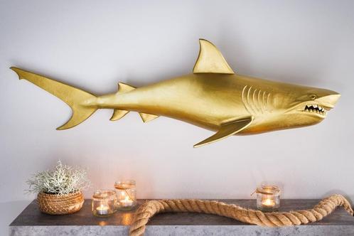 Maritieme wanddecoratie HAI 105cm goud rechts metalen, Huis en Inrichting, Woonaccessoires | Overige, Ophalen of Verzenden