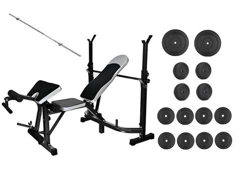 Halterbank set met 60 kg gewichten, halterstang en access..., Sport en Fitness, Fitnessmaterialen, Nieuw, Ophalen of Verzenden