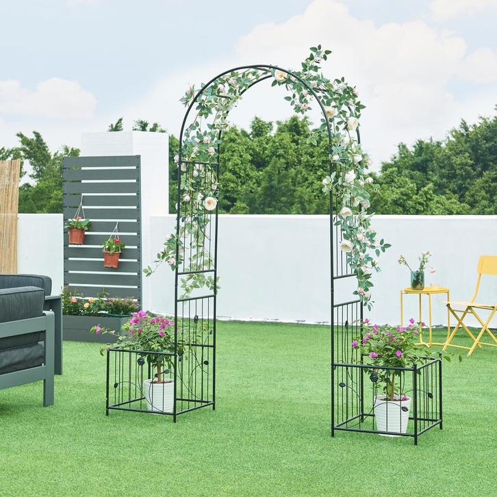 Pergola Barisciano met 2 plantenbakken 220x202x50 cm zwart c, Tuin en Terras, Bloembakken en Plantenbakken, Verzenden