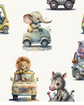 Tricot Katoen Driving Animals Wit, Hobby en Vrije tijd, Stoffen en Lappen, Wit, Nieuw