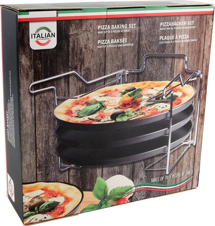Pizzaplaat bakset met 3 bakplaten 29 cm - Pizza rek 3-delig, Tuin en Terras, Houtskoolbarbecues, Verzenden