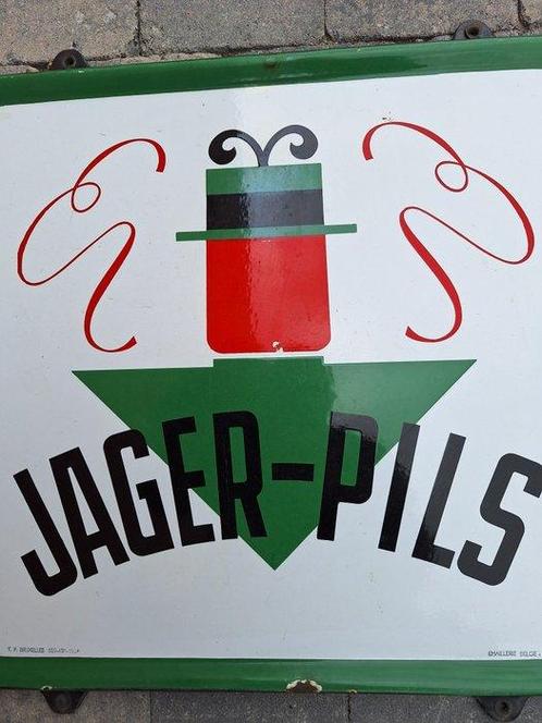 Emaillerie Belge - Plaque émaillée Jager Pils - Emaille, Antiek en Kunst, Antiek | Wandborden en Tegels
