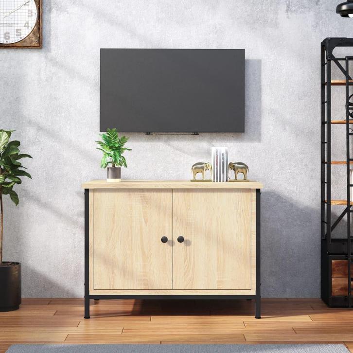 vidaXL Tv-meubel met deuren Sonoma eiken 60x35x45 cm bewerkt, Huis en Inrichting, Kasten | Televisiemeubels, 25 tot 50 cm, Nieuw