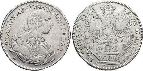 20 Kreuzer 1761 H Montfort-grafschaft Franz Xaver 1758-1780, Postzegels en Munten, Munten | Europa | Niet-Euromunten, Verzenden