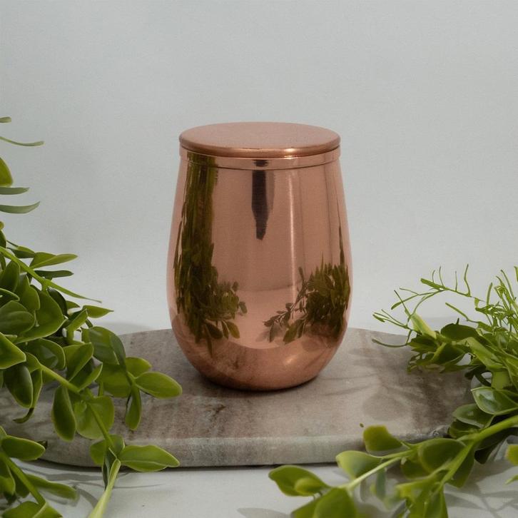 Puur koperen effen gebogen beker met deksel – 300 ml, Huis en Inrichting, Keuken | Servies, Ophalen of Verzenden