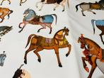 Digitale print Fluwelen stof met rennende Arabische paarden,, Antiek en Kunst