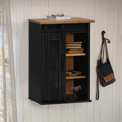 vidaXL Hangkast HALDEN met schuifdeur 49x22,5x70 cm, Huis en Inrichting, Keuken | Keukenelementen, Zwart, Nieuw, Verzenden