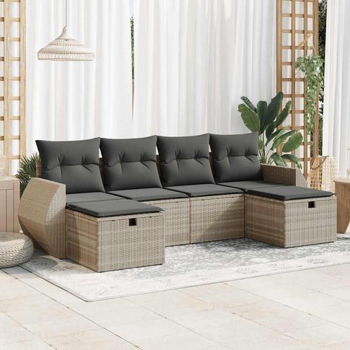 vidaXL 6-delige Loungeset met kussens poly rattan lichtgrijs, Tuin en Terras, Tuinsets en Loungesets, Loungeset, Nieuw, Rotan