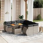 vidaXL 9-delige Loungeset met kussens poly rattan grijs, Verzenden, Nieuw, Rotan, Loungeset