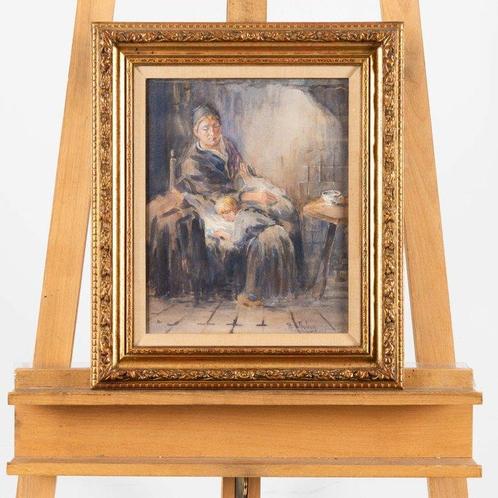 Hendrik Valkenburg (1826-1896) - Vrouw en kind, Antiek en Kunst, Kunst | Schilderijen | Klassiek