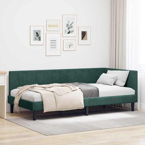 vidaXL Hoekbedframe met hoofdeinde Donkergroen 100 x 200 cm, Huis en Inrichting, Slaapkamer | Bedden, Groen, Nieuw, Hout, Verzenden