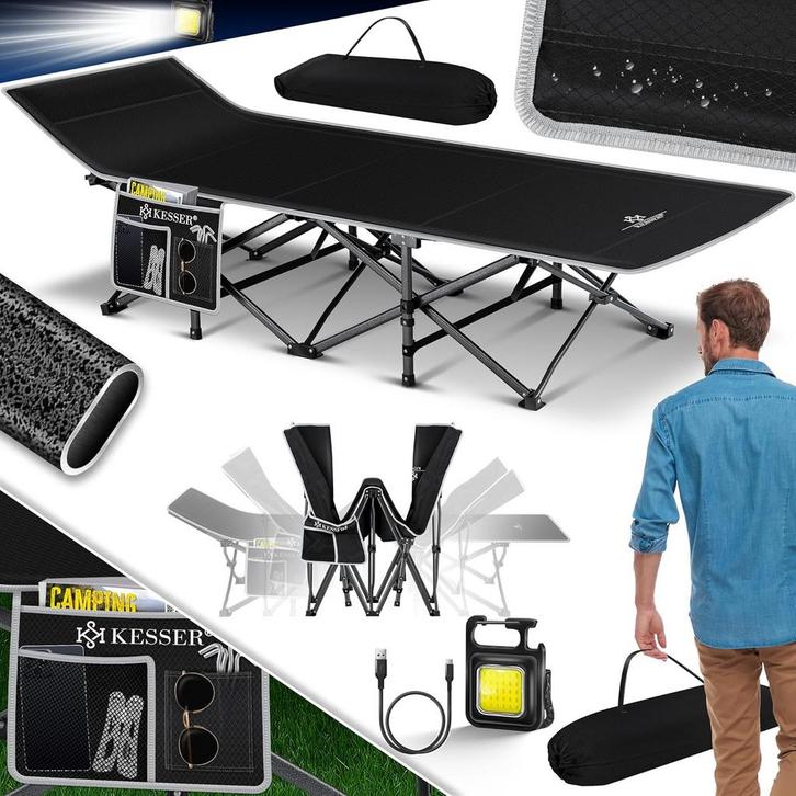 Veldbed - 1 Persoons - Kampeerbed - Stretcher - Zwart - KESS, Caravans en Kamperen, Kampeermeubelen, Zo goed als nieuw, Verzenden