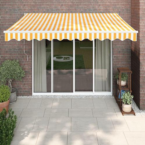 vidaXL Luifel elektrisch uitschuifbaar 3,5x2,5 m geel en wit, Tuin en Terras, Zonneschermen, Nieuw, Verzenden