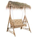 vidaXL Schommelbank 2-zits met palmbladeren en kussen 202 cm, Tuin en Terras, Verzenden, Nieuw, Hout