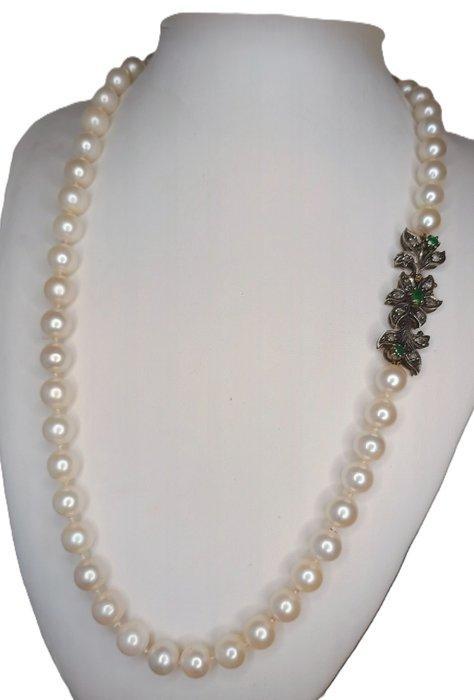 Choker halsketting - 18 karaat Geel goud Parel - smaragden, Sieraden, Tassen en Uiterlijk, Antieke sieraden