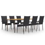 vidaXL 7-delige Tuinset poly rattan zwart, 6 zitplaatsen, Nieuw, Tuinset, Verzenden