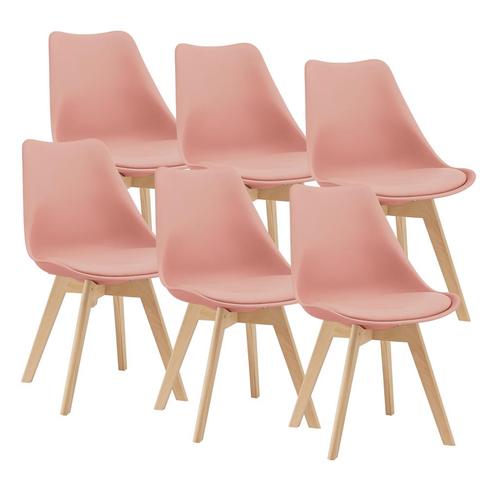 Eetkamerstoel Dubrovnik set van 6 kunstleer en beuken roze, Huis en Inrichting, Stoelen, Verzenden