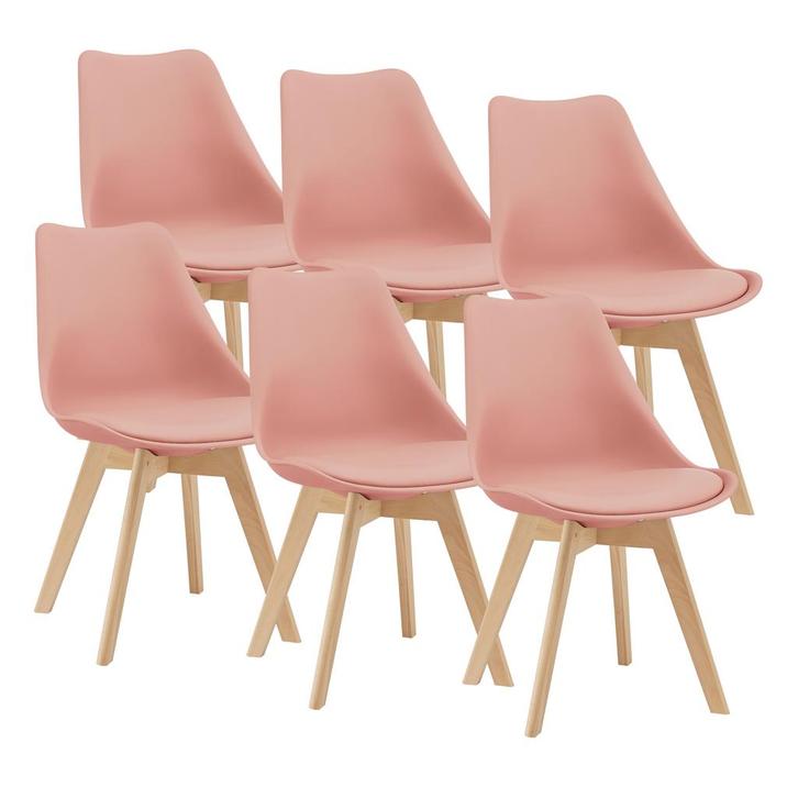 Eetkamerstoel Dubrovnik set van 6 kunstleer en beuken roze, Huis en Inrichting, Stoelen, Verzenden