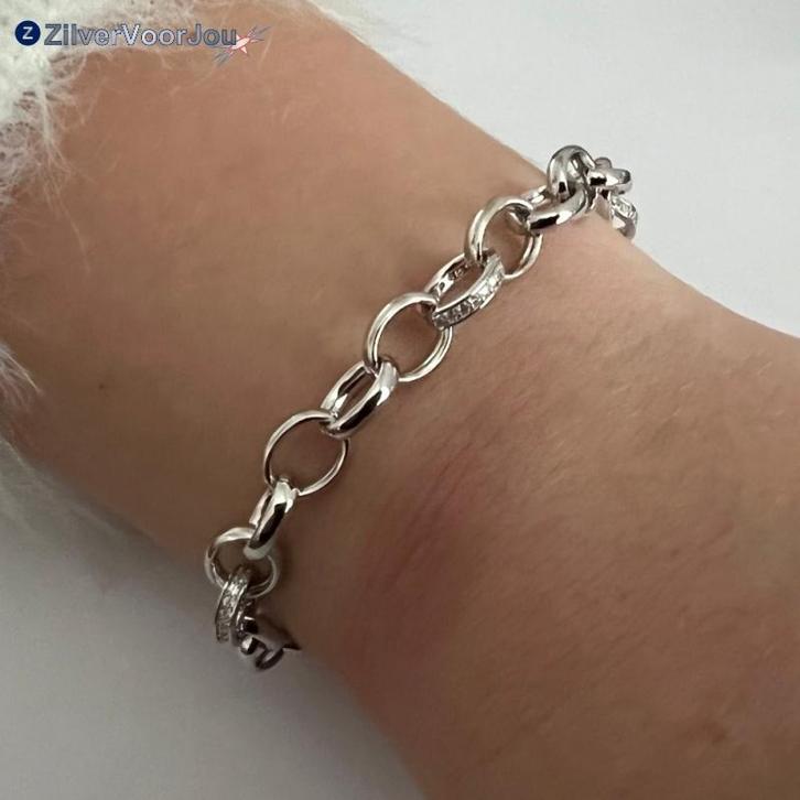 Zilveren schakelarmband met 3 shiny schakels gerhodineerd, Sieraden, Tassen en Uiterlijk, Armbanden, Nieuw, Verzenden