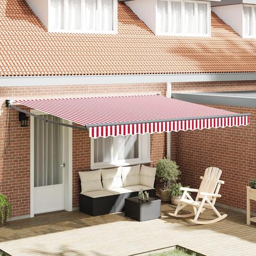vidaXL Handmatig Uittrekbaar Ligbed Rood met Witte Strepen, Tuin en Terras, Zonneschermen, Nieuw, Verzenden