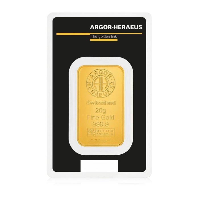 20 gram - Goud .999 - Argor-Heraeus - Verzegeld en met, Postzegels en Munten, Edelmetalen en Baren