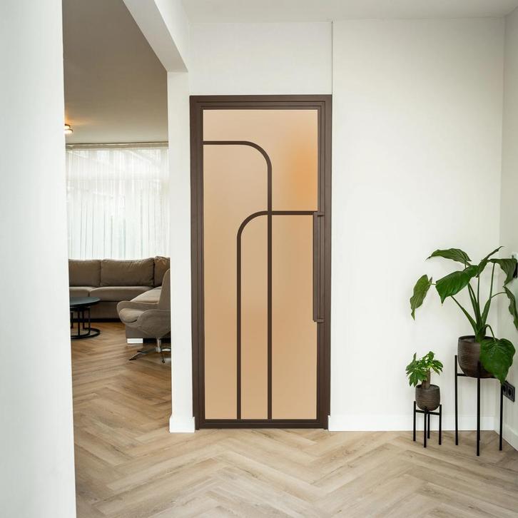 Stalen Binnendeur - Brons - 4 Vlaks rond - Mat glas, Doe-het-zelf en Verbouw, Deuren en Horren, Nieuw, Metaal, Binnendeur, 200 tot 215 cm