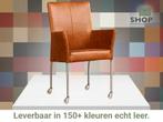 Leren eetkamerstoel Comfort met wieltjes en armleuning -, Huis en Inrichting, Stoelen, Bruin, Nieuw, Leer, Ophalen of Verzenden