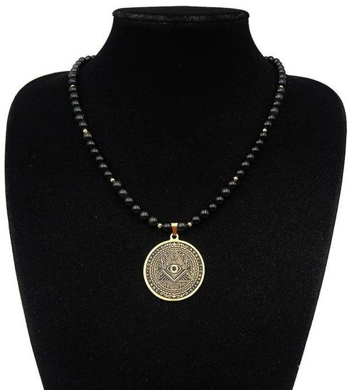 Obsidiaan - Collier Franc Maçon - Oog van God - Zoektocht, Antiek en Kunst, Antiek | Boeken en Bijbels