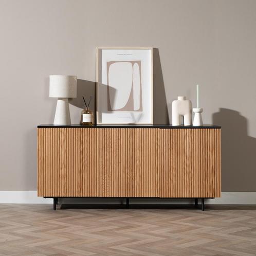 40% Korting: Dressoir Haley zwart/blank eiken 160 cm, Huis en Inrichting, Kasten | Dressoirs, Zo goed als nieuw, Ophalen