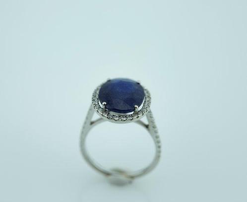 Ring - 18 karaat Witgoud Saffier - Diamant, Sieraden, Tassen en Uiterlijk, Ringen