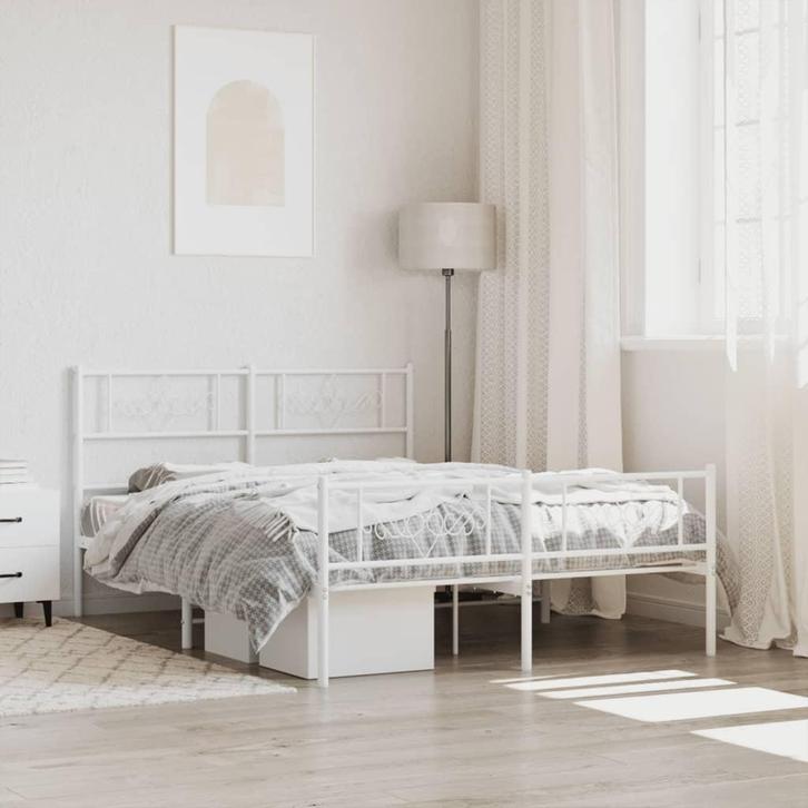 vidaXL Bedframe met hoofd- en voeteneinde metaal wit 120 x, Huis en Inrichting, Slaapkamer | Bedden, Wit, Nieuw, Metaal, Tweepersoons