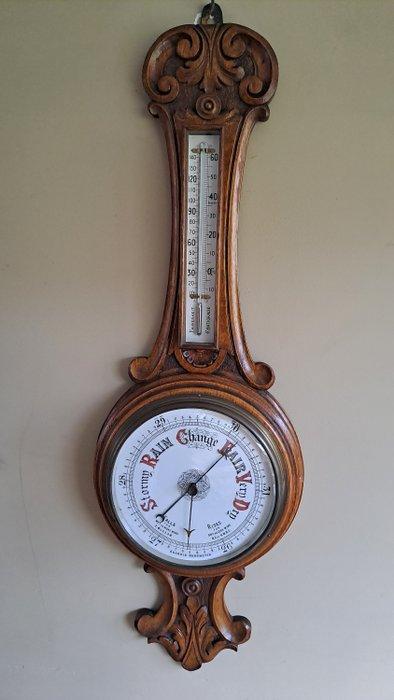 Aneroid barometer - Eikenhout/Glas/Koper., Antiek en Kunst, Curiosa en Brocante