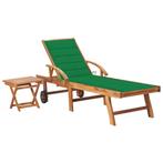 vidaXL Ligbed met tafel en kussen massief teakhout, Tuin en Terras, Verzenden, Nieuw