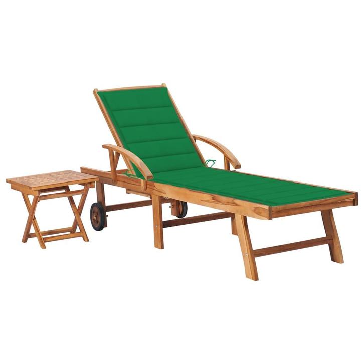 vidaXL Ligbed met tafel en kussen massief teakhout, Tuin en Terras, Ligbedden, Nieuw, Verzenden