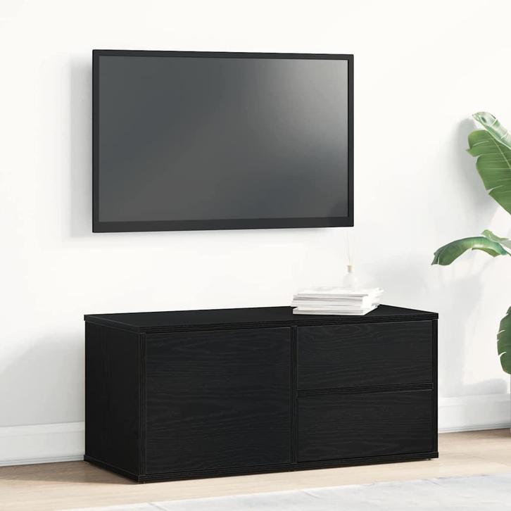 vidaXL TV-kast met lade Zwart Eiken 80 x 34 x 36 cm Bewerkt, Huis en Inrichting, Kasten | Televisiemeubels, Nieuw, Minder dan 50 cm