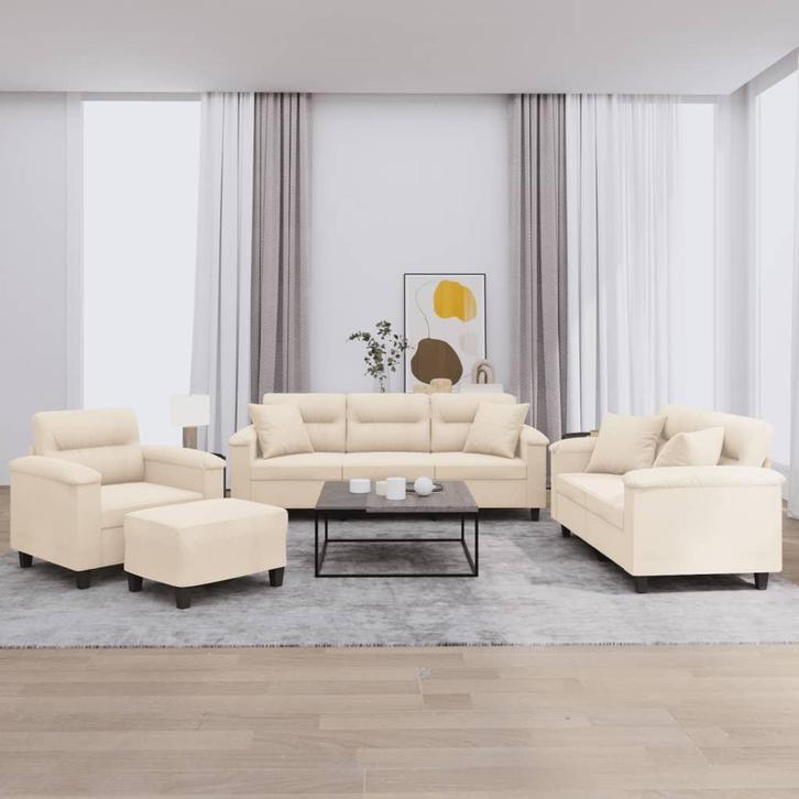 vidaXL 4-delige Loungeset met kussens microvezelstof beige, Huis en Inrichting, Banken | Bankstellen, Nieuw, Stof, Vierpersoons of meer