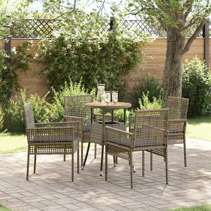 vidaXL Tuin Eetset 5 pcs Grijs Poly riet, Tuin en Terras, Tuinsets en Loungesets, Nieuw, Rotan, Verzenden