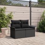 vidaXL Tuinbank 2-zits met kussens poly rattan zwart, Tuin en Terras, Verzenden, Nieuw, Rotan