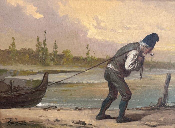 Achille Savoia (1839-1886) - Pescatore sul Ticino - NO, Antiek en Kunst, Kunst | Schilderijen | Klassiek