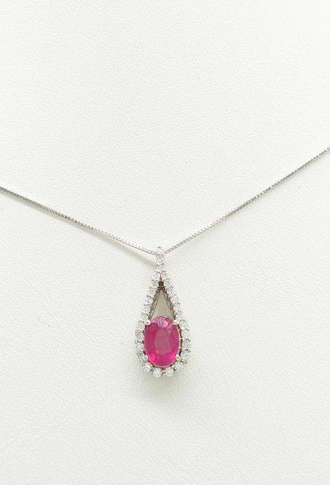 Zonder Minimumprijs - Halsketting - 14 karaat Witgoud Robijn, Sieraden, Tassen en Uiterlijk, Kettingen