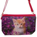 Schoudertasje Rode Kitten - Paarse Bloemetjes - 25x17cm NIEU, Ophalen of Verzenden, Nieuw