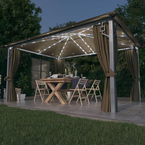 vidaXL Prieel met gordijn en LED-lichtslinger 4x3 m, Tuin en Terras, Partytenten, Nieuw, Verzenden