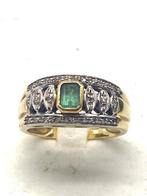 Ring 18kt gouden ring met smaragd en diamanten, Sieraden, Tassen en Uiterlijk, Antieke sieraden